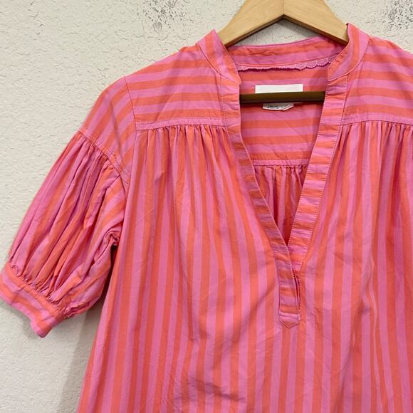 ANTHROPOLOGIE Darcey Top Pink Striped Popover Swing Puff Sleeve Blouse - Picture 4 of 9